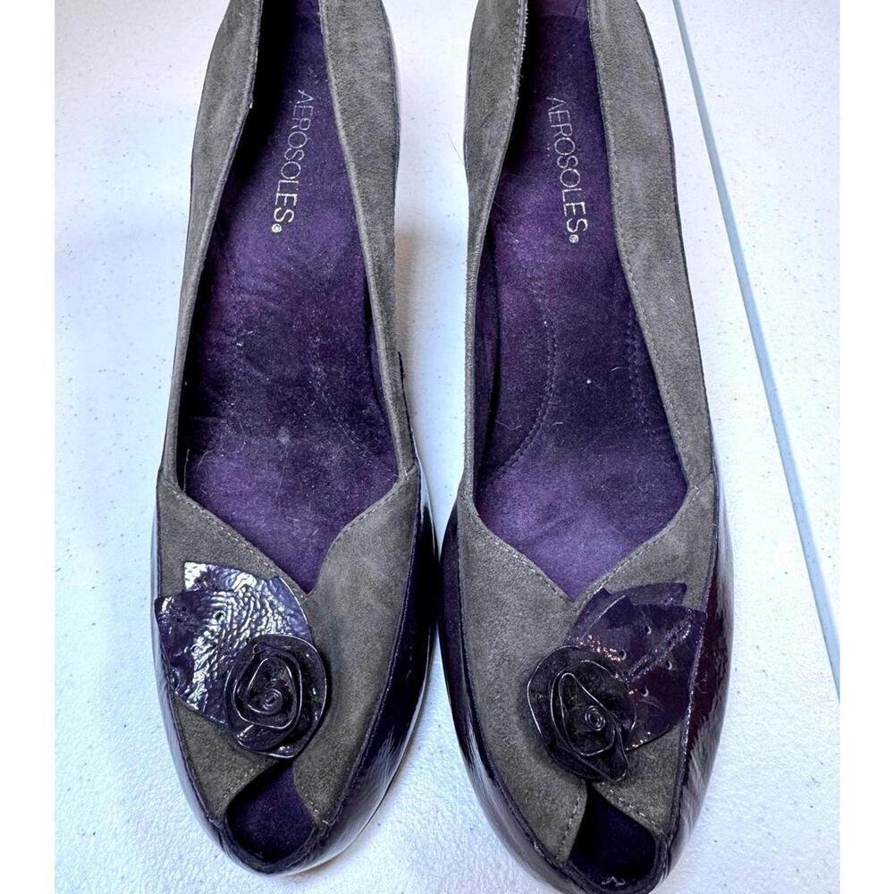 Aerosoles Classic Peep-Toe Heels - Gray Suede